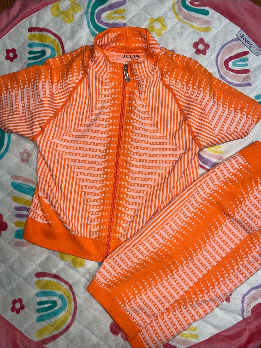 Julia Orange & White Zip-Up Active set